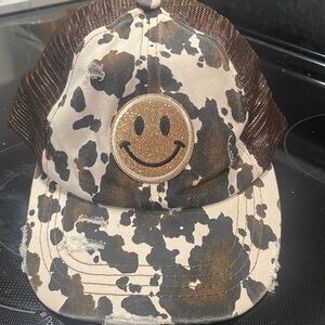 C.C Brown and Cream Distressed Smiley Hat